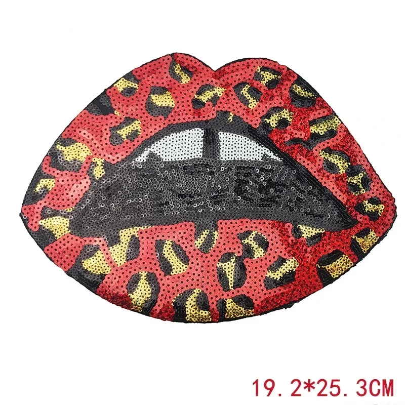 Lip Sequin Patches and Appliques Coat T-shirt Decorative Sticker Iron-on Patch Mouth Badge Large Embroidery Patches for Clothing