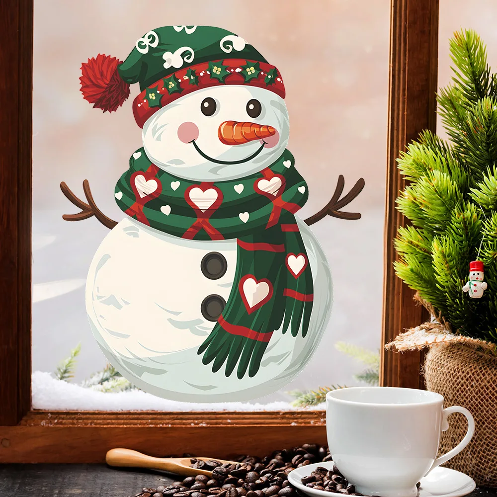 Christmas Dress Up Snowman Bedroom Porch Bathroom Home Decoration Wall Sticker Sticker Wholesale Static No Glue