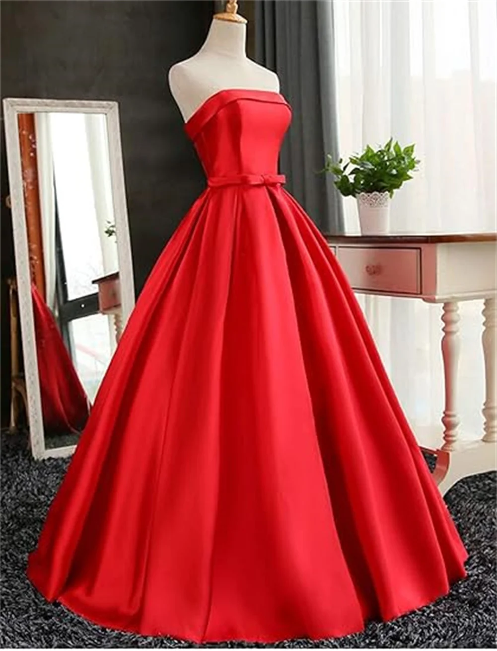 

Индивидуальные платья для выпускного вечера без бретелек с бантом Длинные атласные бальные платья Вечернее платье для женщин Вечернее платье трапециевидной формы с открытыми плечами Вечернее платье