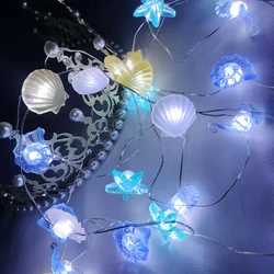 2m 20LED Seashell Starfish Sea String Lights luci fatate alimentate a batteria sirena Under Sea Theme Wedding Birthday Party decor