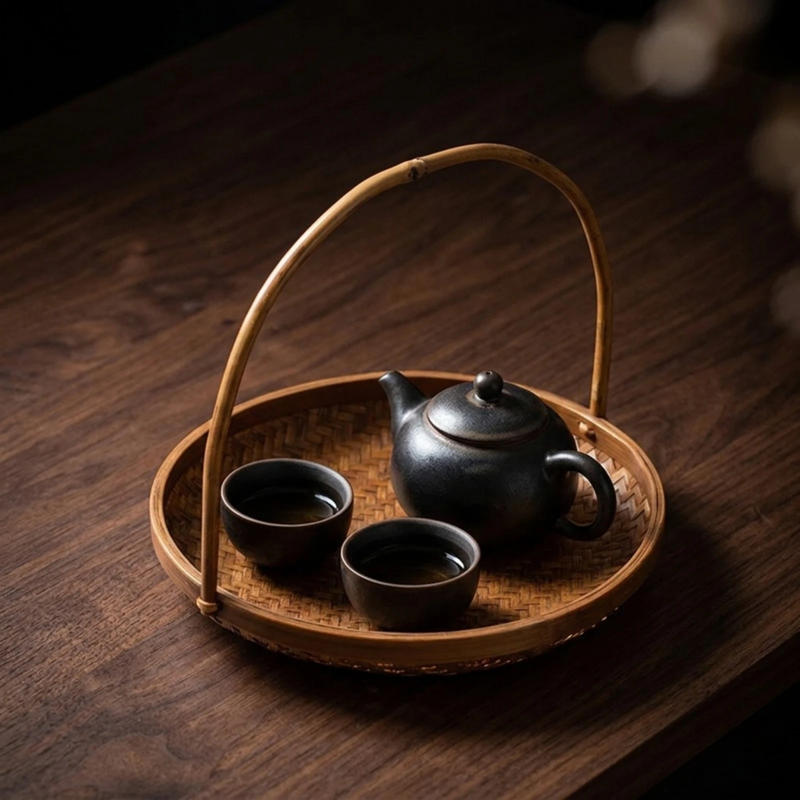 Bamboo Basket with Handle Decorative Bamboo Basket Tray Portable Versatile for Hosts, Tea Service, Tabletop Display
