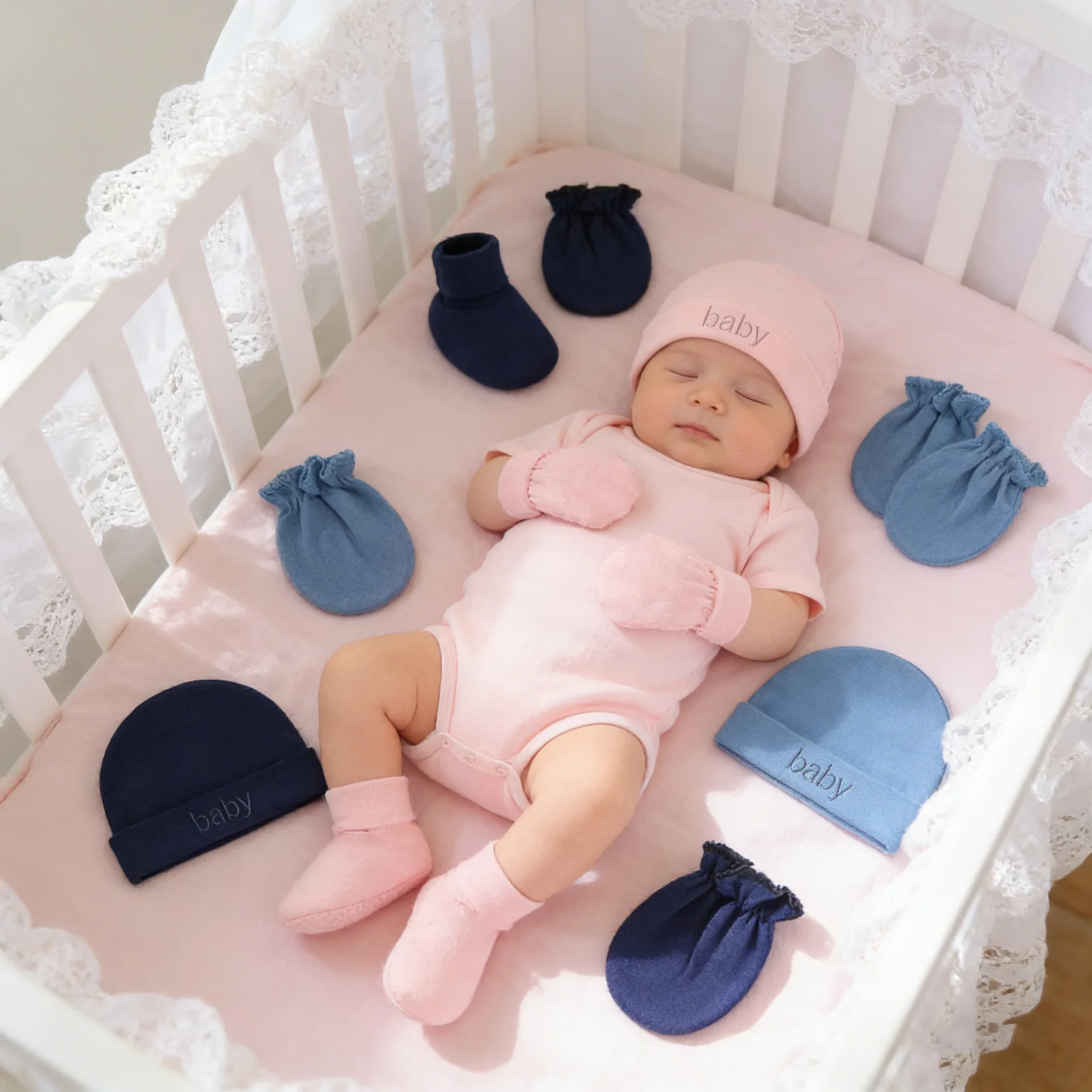 

Newborn Baby Boy & Girl Cotton Hat Gloves Socks Set Soft Headwear Infant Nightcap Fall Casual Photography Props Fashion