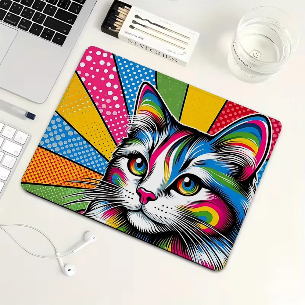 Colorful Cat Art Small Mouse Pad Rubber Gaming Mouse Pad Mechanical Keyboard Mat PC Gaming Accessories Computer Desk Pad