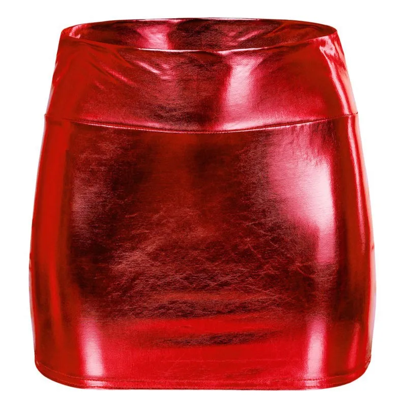 Mini Skirt Women Over Knee Metal Skirts sexy Wears Latex Metallic Candy color Faux Leather