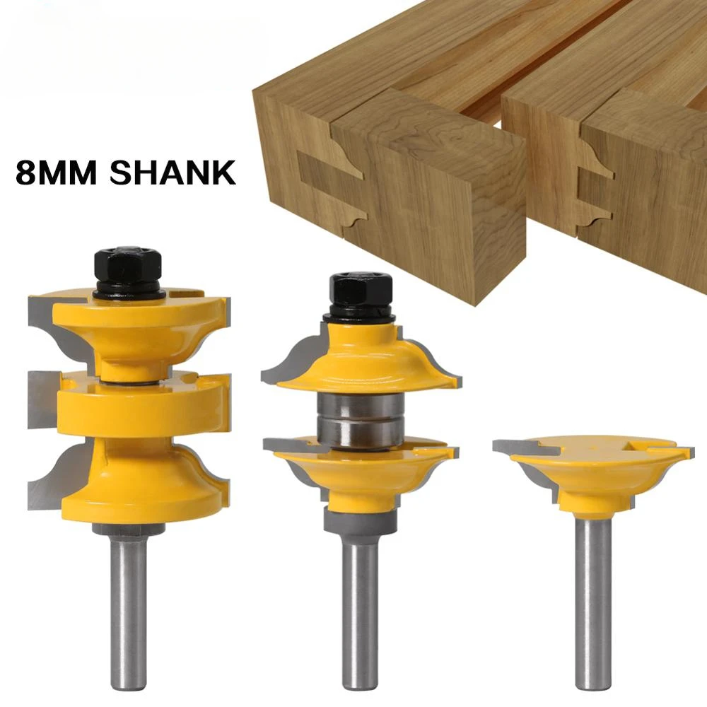 

3pcs 8mm 12mm Shank Entry Interior Tenon Door Router Bit Set Ogee Matched R&S Router Bits Carving for Wood