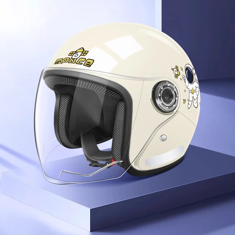 2025 Motorcycle Open Face Helmet For Men And Women Dual Lens Sun Visor Face Shield Top Lightweight Scooter Bike Retro 3/4 Helmet