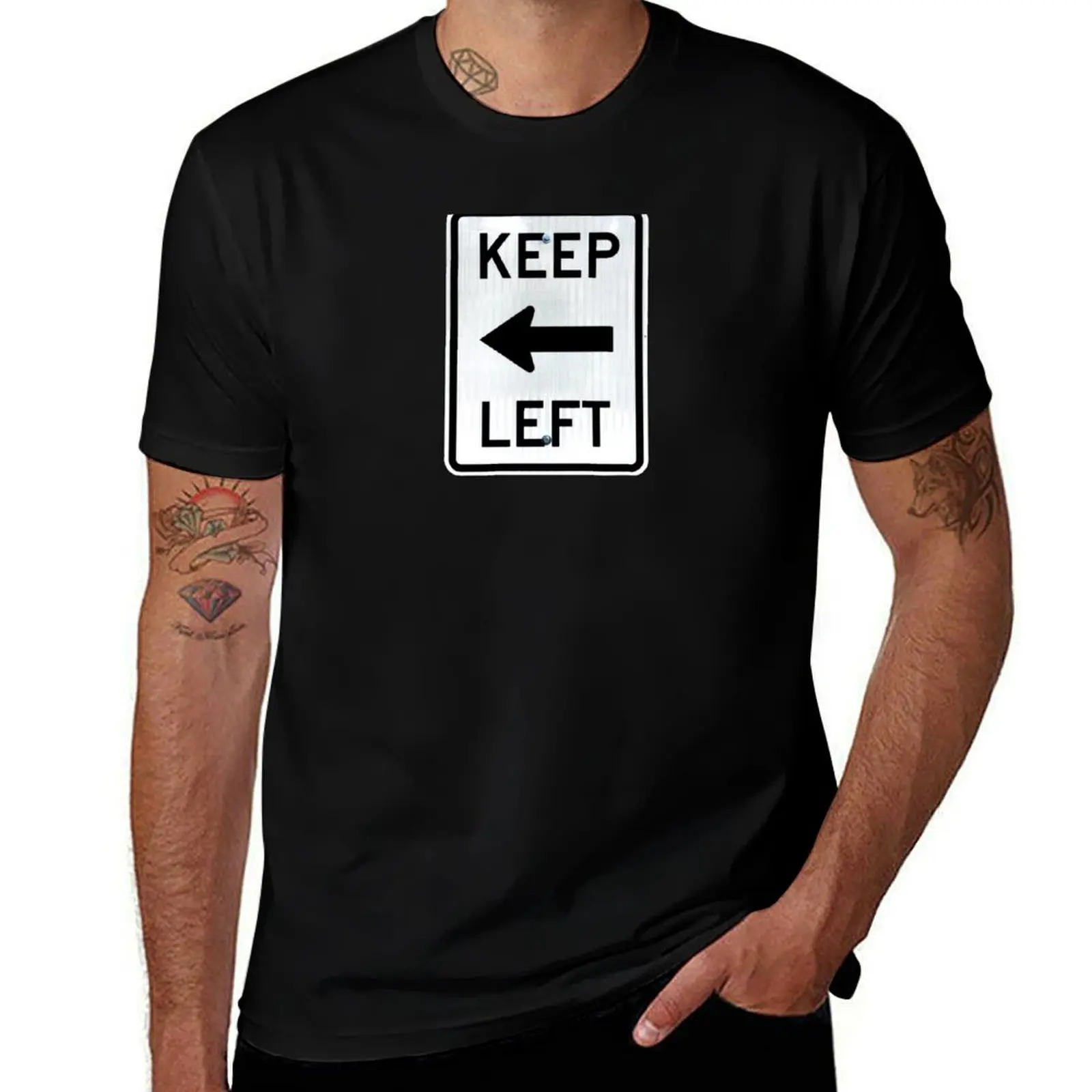 Keep Left Street Street Sign T-Shirt Summer Print Short Sleeve Tee T-Shirt