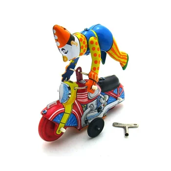 [Divertido] colección para adultos juguete de cuerda Retro payaso de hojalata de Metal en un espectáculo de moroncycle acrobacias figuras de juguete de relojería juguete vintage