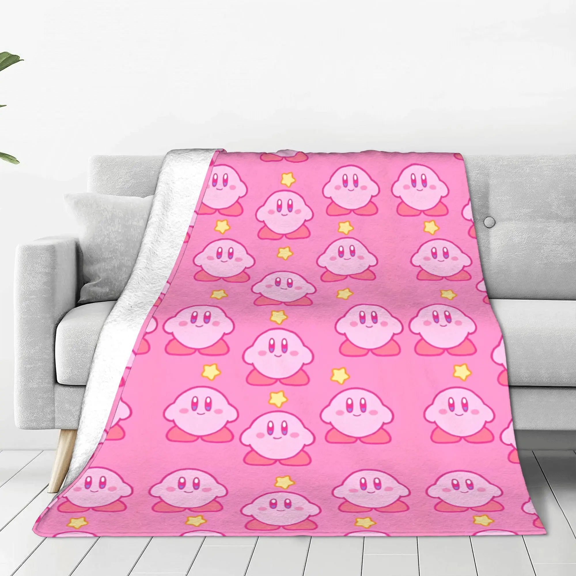 K-Kirbys-Mantas de lana Kawaii con estrellas de dibujos animados, juego de Anime, manta Vintage bonita para colcha de 150x125cm, colcha súper cálida