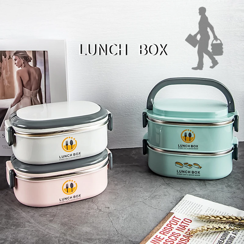 Japanese 304 stainless steel split lunch box sealed insulation barrel Elliptical delamination Lunch box for office workers