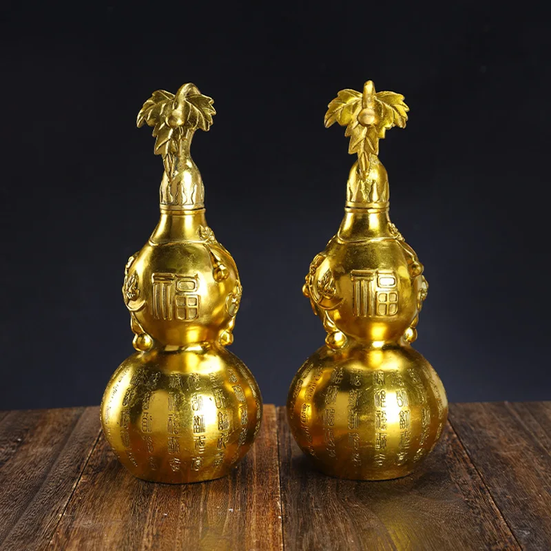 Baifu Copper Fu Character Open Lid Rattan With Leaf Gourd Bronze Crafts Gift Factory Wholesale