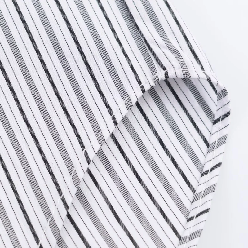 봄 가을 턴다운 칼라 긴 소매 포플린 스트라이프 셔츠 여성 타이 장식 다용도 셔츠 여성 캐주얼 루즈웨어