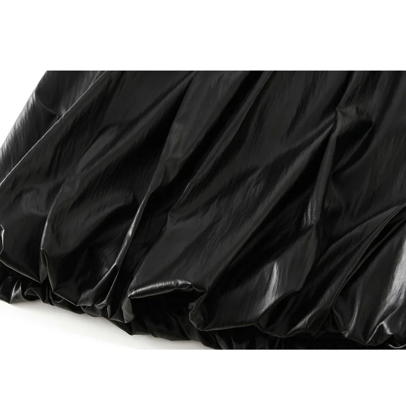 Falda Retro de PU para mujer, falda acampanada de cintura alta, moda coreana, faldas negras que combinan con todo, otoño e invierno