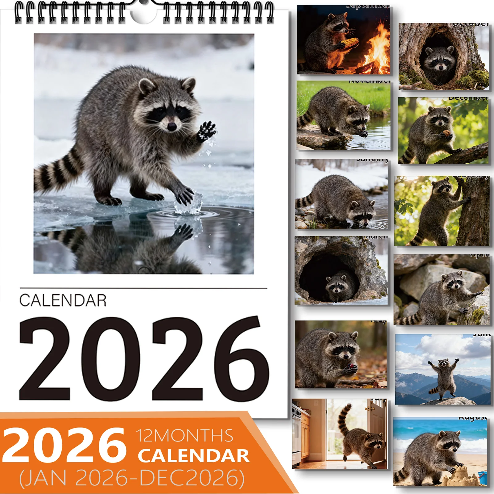 

1PC Adorable Raccoon Calendar, Fit For Home Living Room Office Decor, Great For Wildlife Pet Lover, Nice New Year Present
