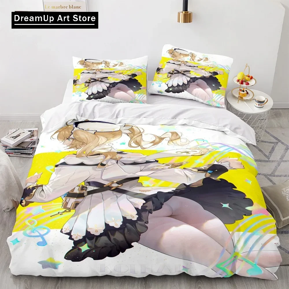 

Gaming Genshin Impact Eula Bedding Set Anime 3D Boys Teens Duvet Cover Set Soft Bed Linen Queen King Single Size Bedroom Decor