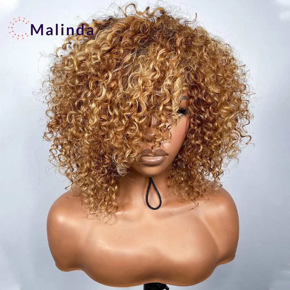 

Honey Blonde Curly 13x4 Invisible Transparent Lace Front Wig Preplucked Highlight Ombre 27/30 Colored Human Hair Wig For Women