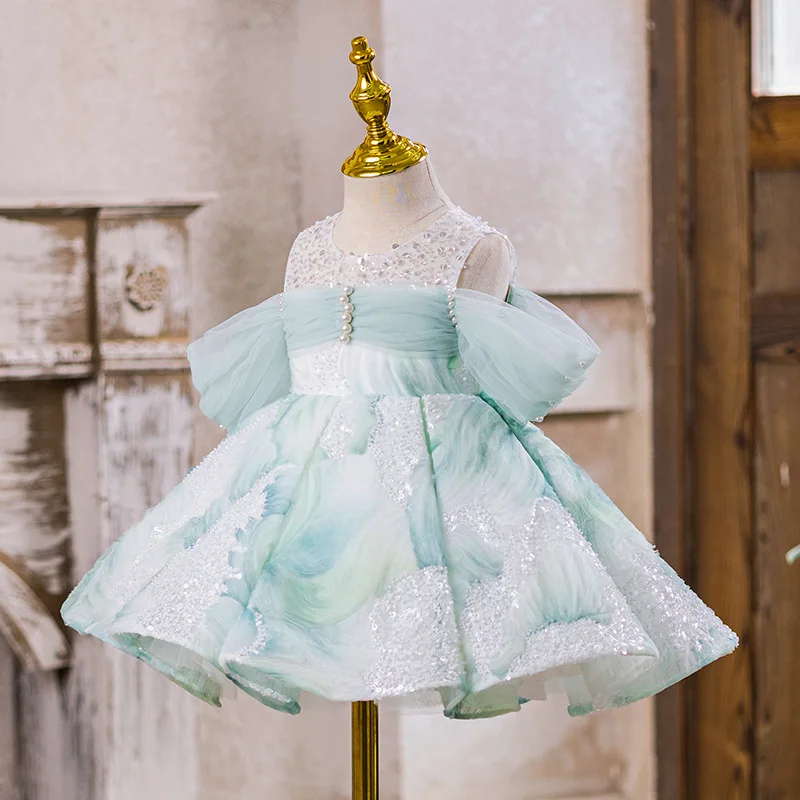 فساتين فتاة الزهور للأطفال الصغار الأميرة تول الدانتيل الديكور فساتين التواصل الأول عيد الميلاد هدية الكريسماس حفل زفاف عيد ميلاد