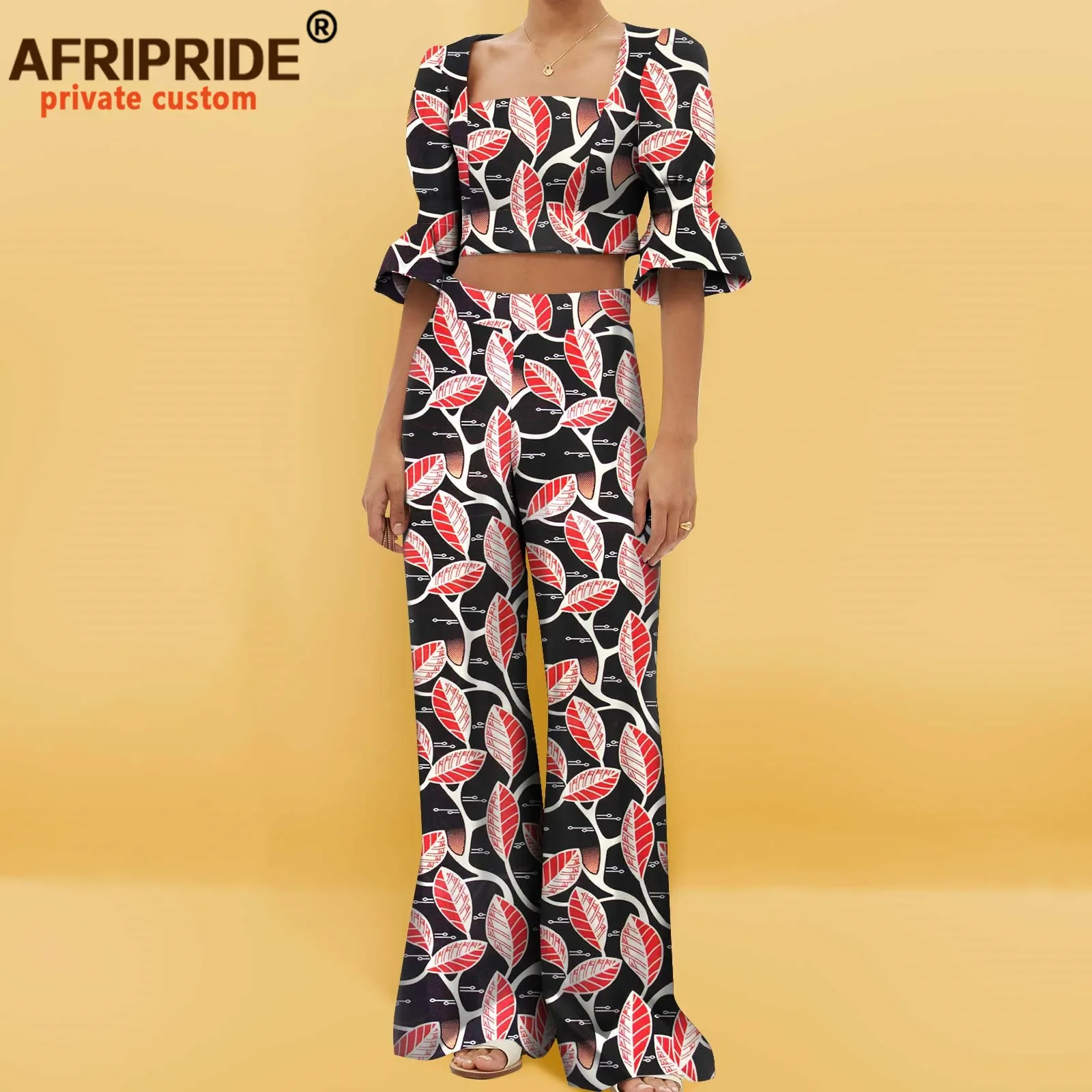 Afrikanische Kleidung für Frauen Crop Top und lange Hosen 2 Stück Set Print Outfits Vintage traditionelle elegante Ankara Kleidung a2226002