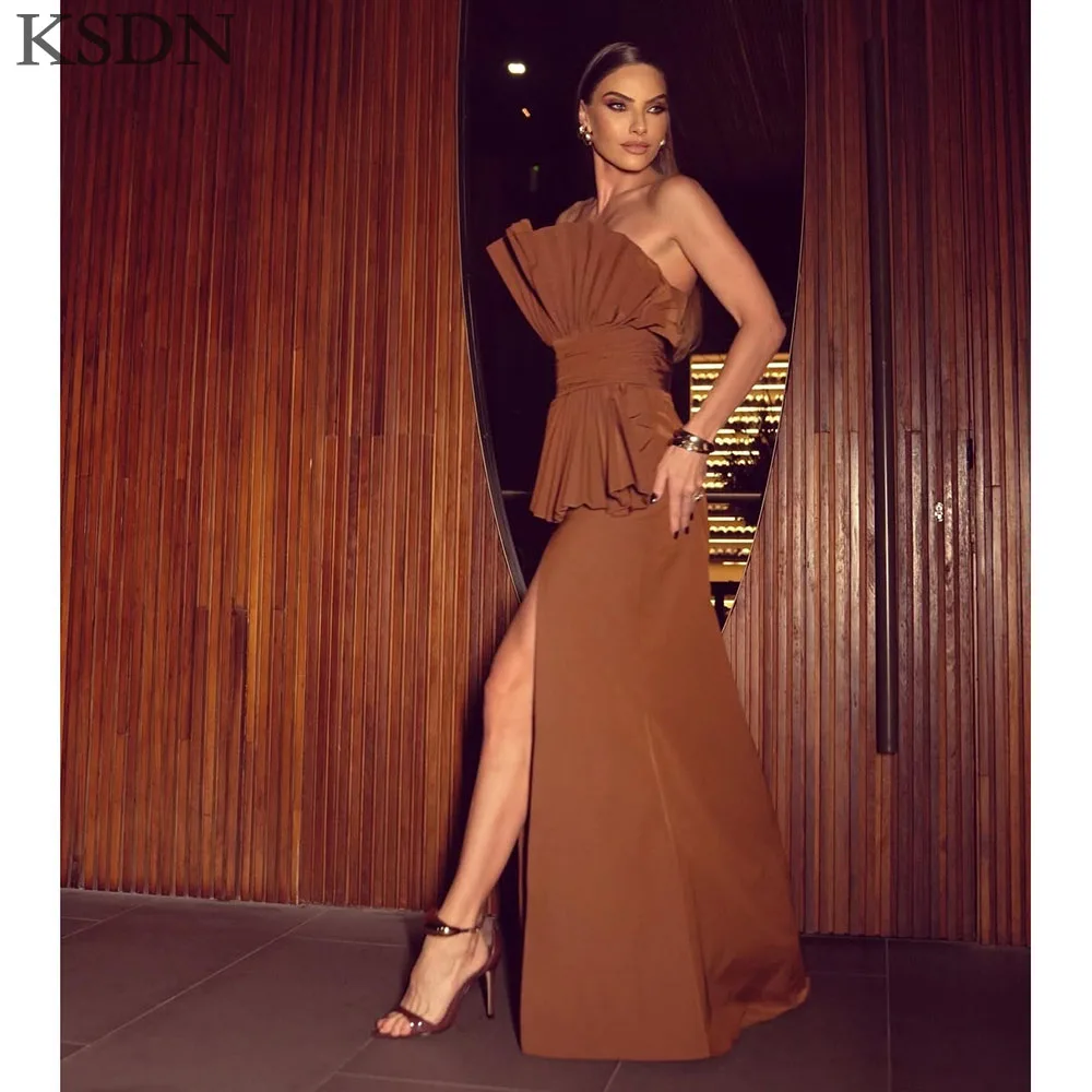 

KSDN Exquisite Pleat Formal Evening Dresses 2025 Customzied Side Split Sweep Train Celebrity Dress Elegant Women Gowns Vestidos