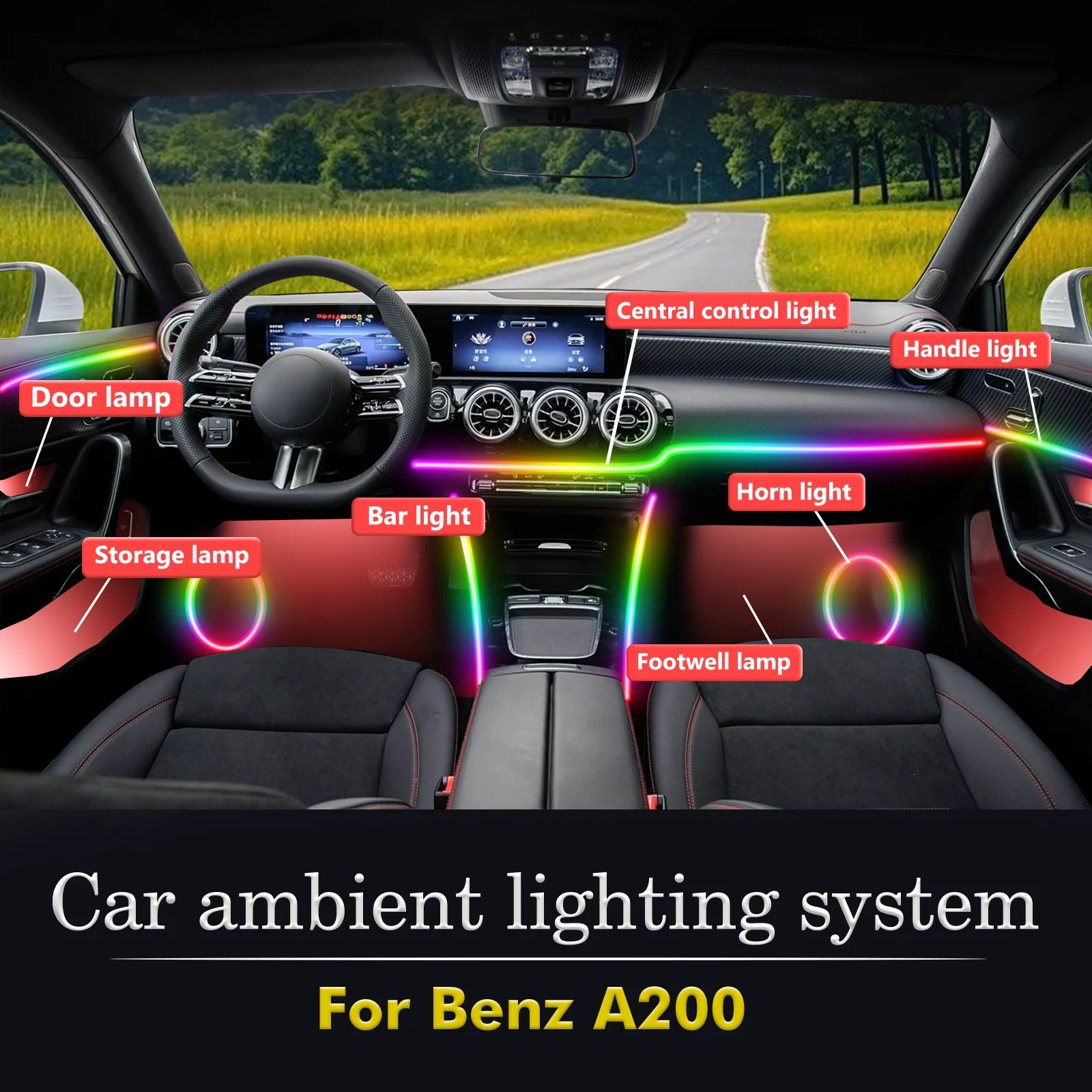 

For BenZ A200 Smart Remote Control Car Interior Ambient Light RGB 64 Colors LED Energy Saving Efficient Lamp Set