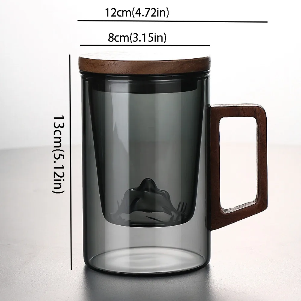 500ml Capacity Tea Separation Cup Heat Resistant High Borosilicate Glass Water Cup Belt Filter Wooden Lid Tea Making Mug