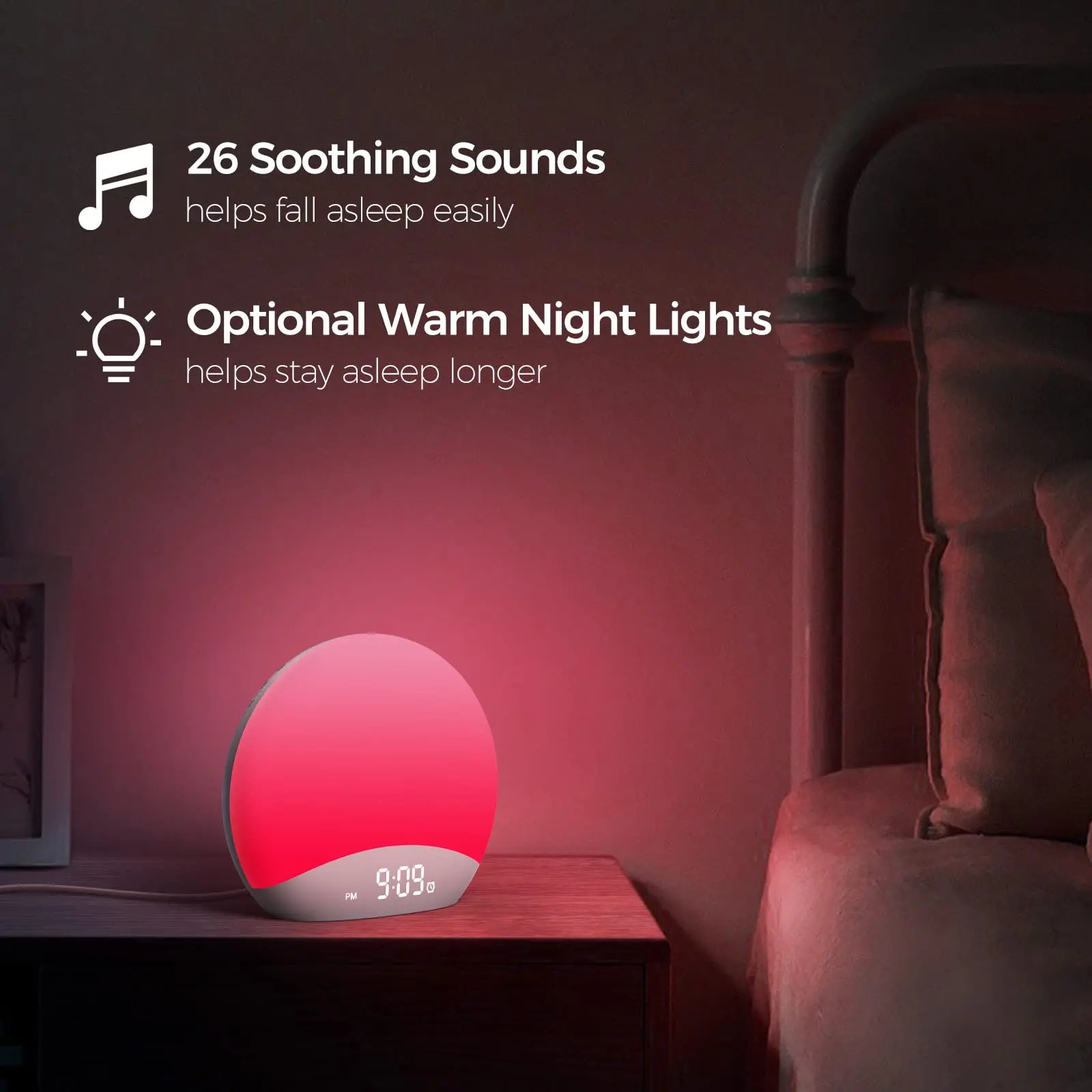 KERCHAN Sound Machine Sunrise Alarm Clock with Night Light,26 Nature Inspired Sleep Sounds,0-100% Dimmable Clock,Sunrise Lamp