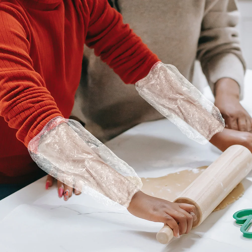 

200pcs Waterproof Stain-Resistant Gloves Transparent Thickened Disposable Arm Sleeves For Kitchen Oil-Proof Protection Cooking