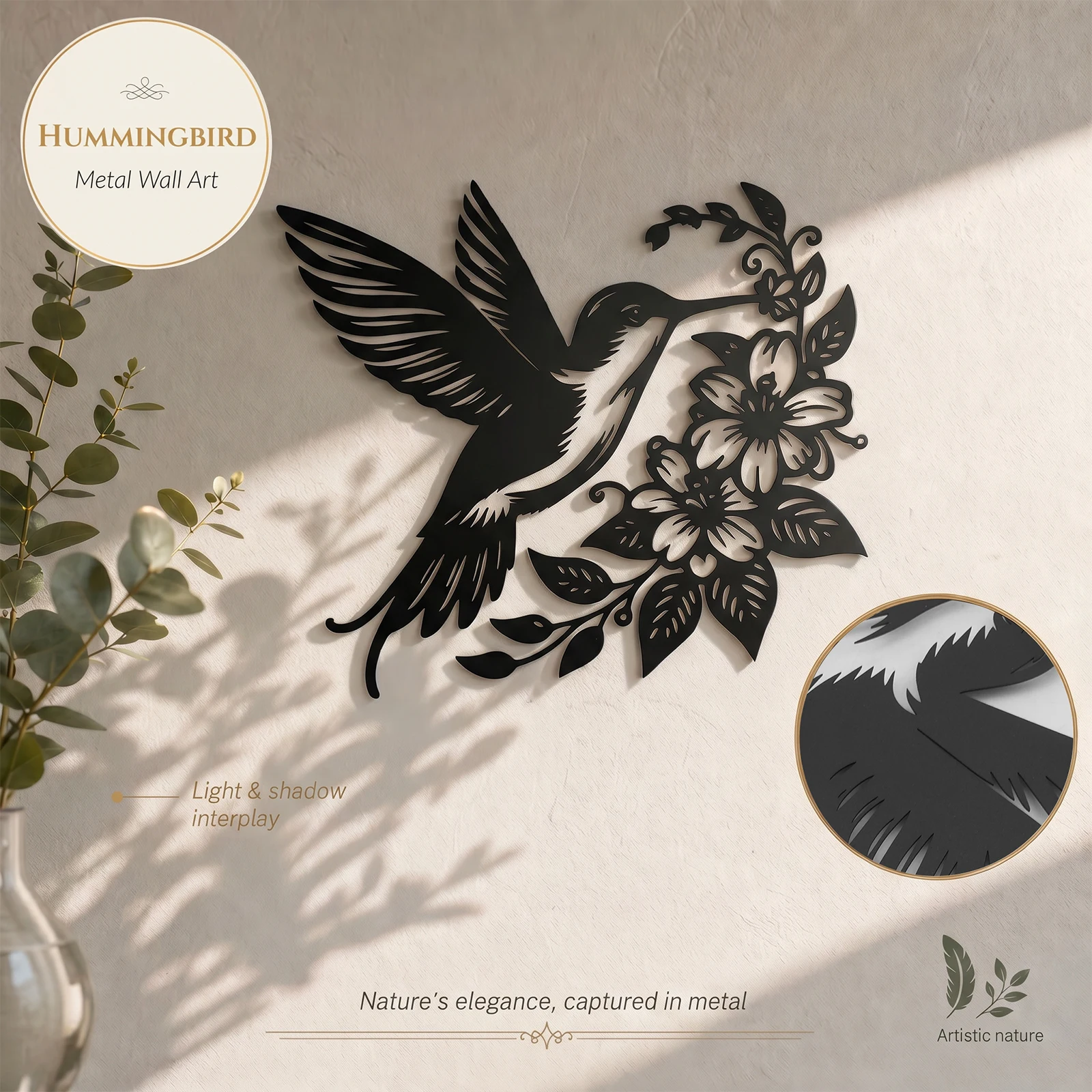 1 Pc Hummingbird Flower Metal Wall Decor Rust-proof Hummingbird Flowers Wall Art for Living Room Yard Garden and Home Decoration