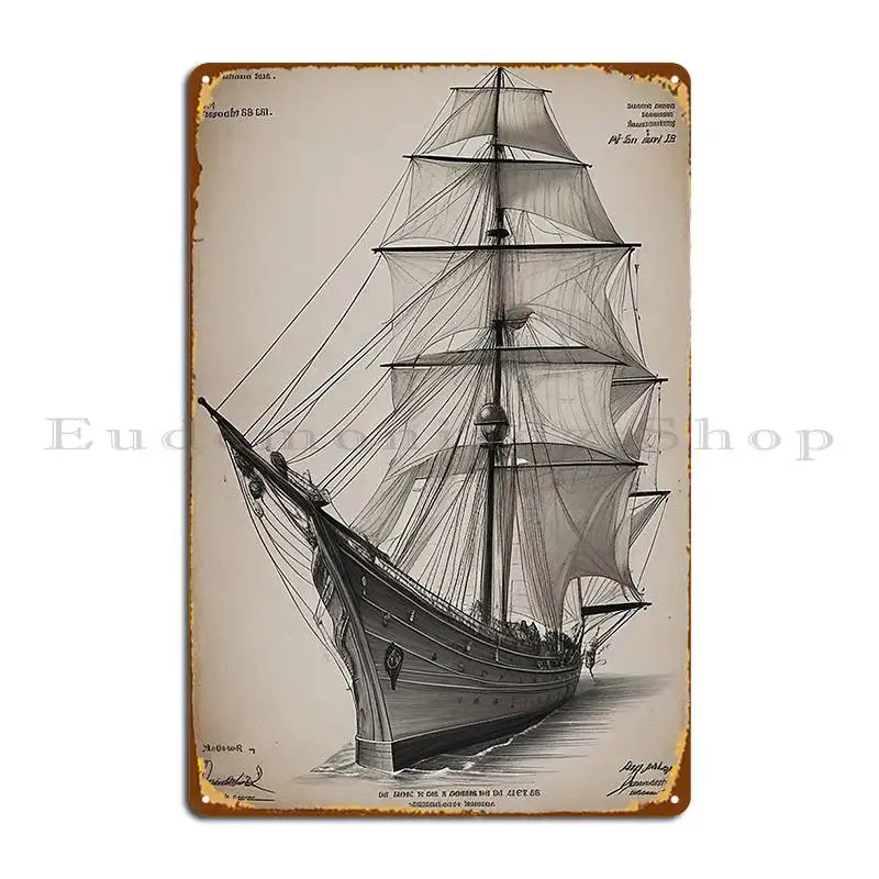 Pirate Ship Patent Structure Vintage Metal Plaque Poster Create Garage Club Bar Club Party Tin Sign Poster