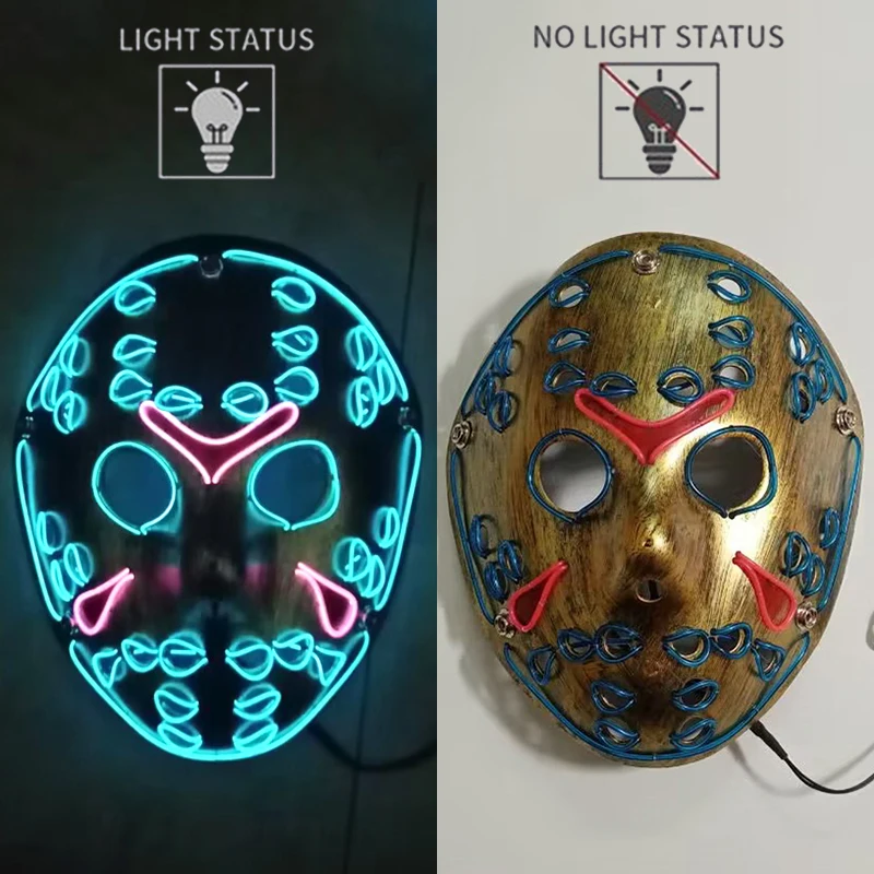 LED تضيء الجمعة 13th قناع مخيف متوهجة جيسون فورهيس قناع مضيئة موضوع الفيلم قناع الوجه لدعائم حفلة الهالوين