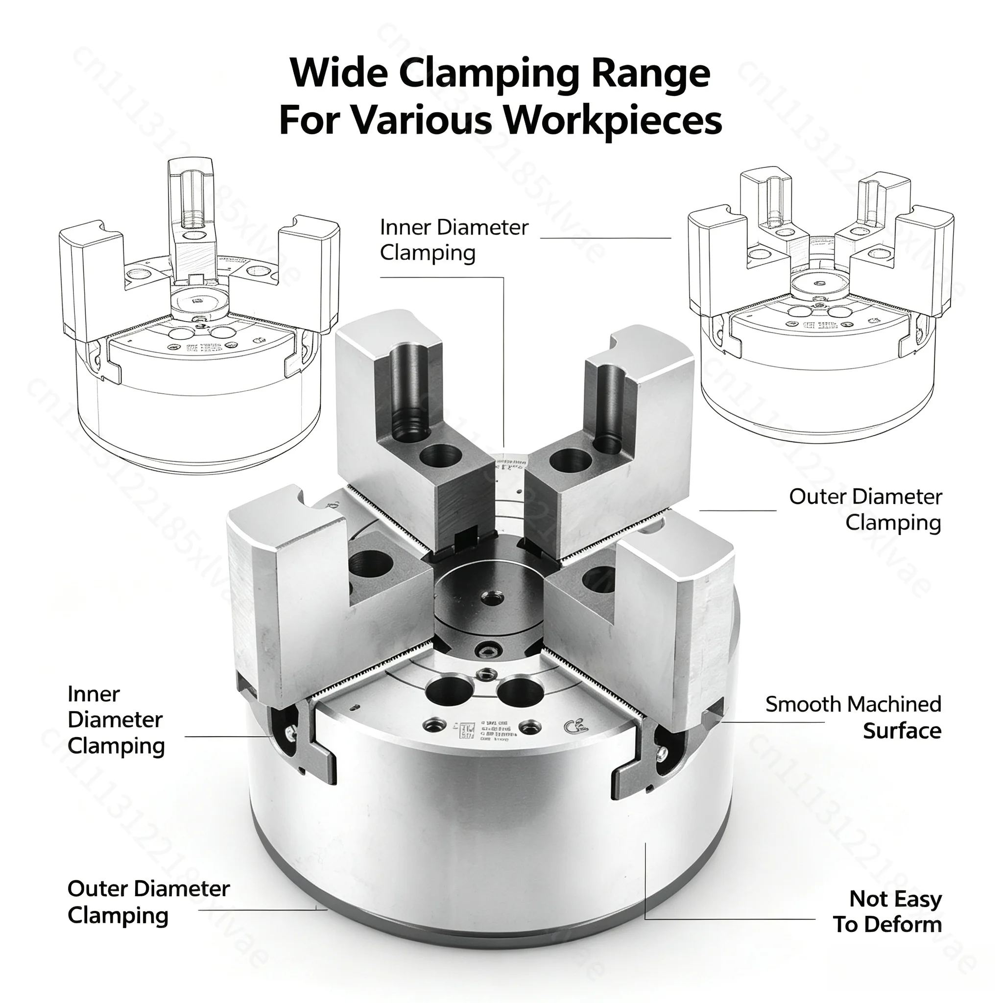 For 3‑Jaw Hydraulic Gripper, L‑Shaped Extended Jaws, 5‑10in Internal‑External Clamping Fixture for CNC Lathe