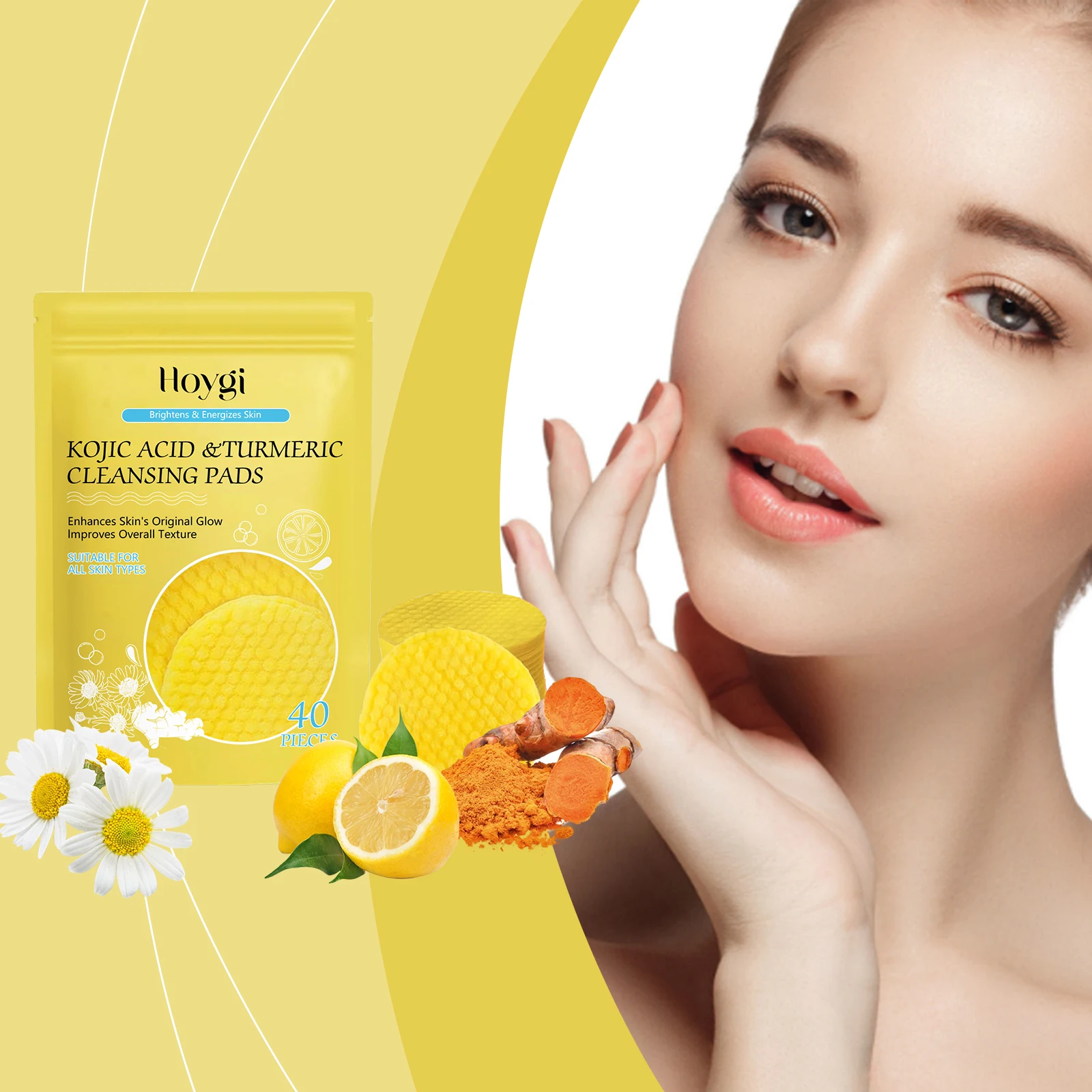 Turmeric Kojic Acid Cleansing Pad Pore Cleanser Makeup Remover Exfoliator Oil Control Brightening Smooth Facial Washing Sponge