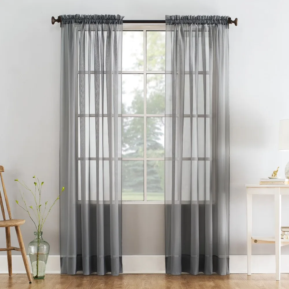 Sheer Voile Rod Pocket Curtain Panel Grey Window Drape 59x108 Inches Light Filtering Privacy Living Room Bedroom Home Decor