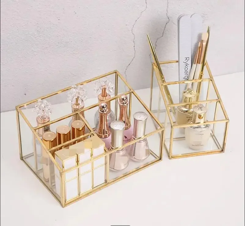 

Desktop Glass Storage Box Makeup Rack Brush Bucket Pen Holder Sundries Organizer Shelf Cosmetic
