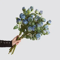 Simulation Flower Silk Fake Roses Bouquet Home Living Room Bedroom Decoration Cream Blue Orange Rose Artificial Flowers