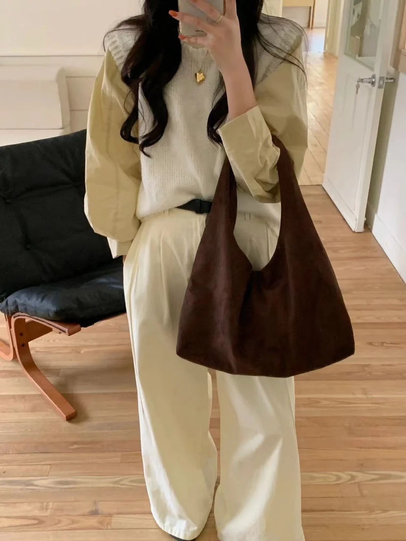 vintage faux suede hobos women shoulder bags large capacity tote bag retro trend autumn big shopper purses handbags 2024