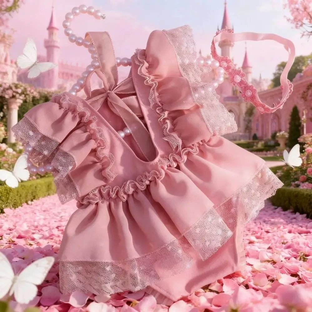 

Комбинезон для новорожденных с кружевными вставками из шифона, повязка на голову с бантом, шифоновый комбинезон пыльно-розового цвета, наряды для детской фотосессии