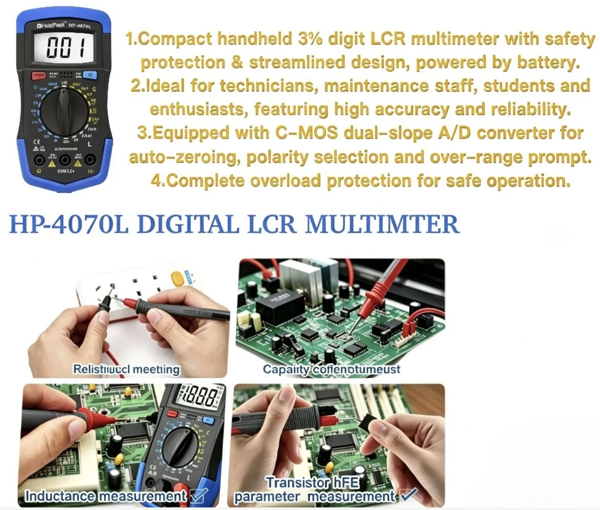 Goyerrnes HP-4070L Handheld LCR Meter, Precision Inductance Capacitance Resistance Tester with Backlight for Electronics Repair