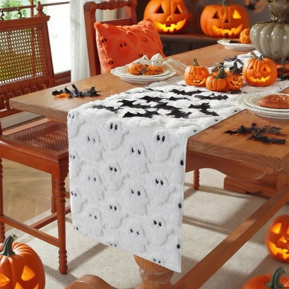 Comfortable Ghost Table Cover Rectangular Soft Texture Halloween Table Runner Creative Long 3D Tufting Dining Tablecloth