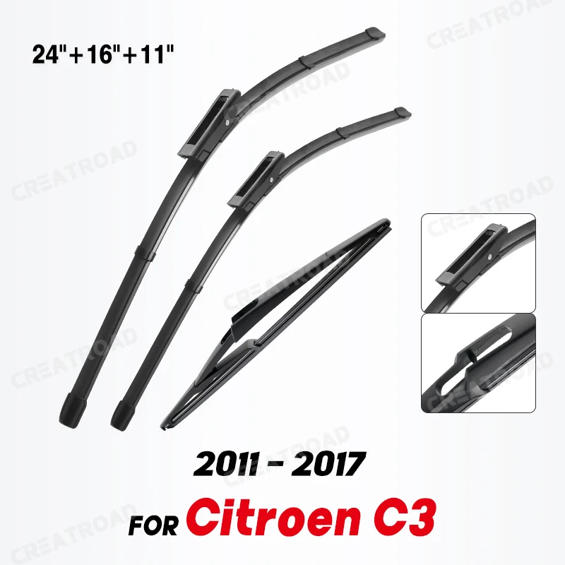 Wiper LHD Front & Rear Wiper Blades For Citroen C3 Picasso 2011 - 2017 Windshield Windscreen Window Rain Brushes 24\