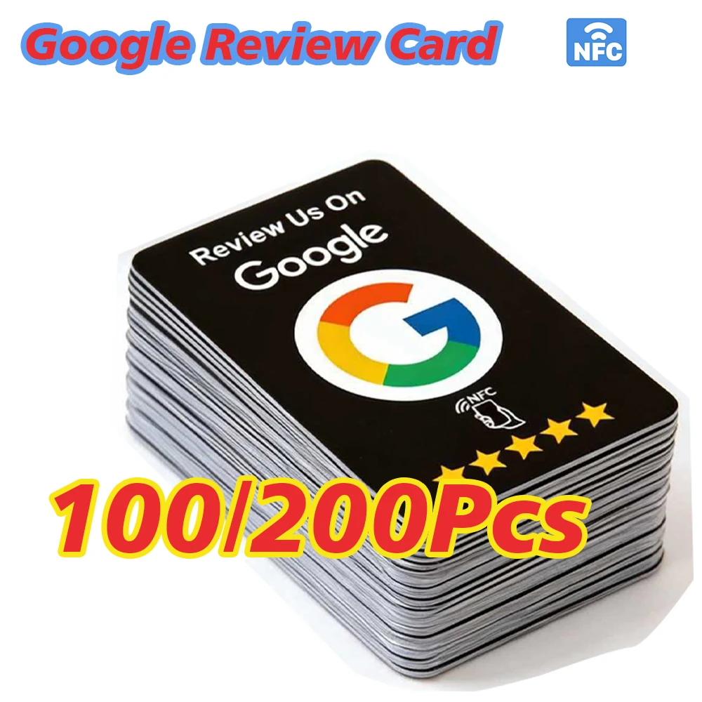 100/200Pcs Reusable Review Tap Card Google Reviews Tap NFC Card Black Color Review Us on Google Saves Time User-Friendly