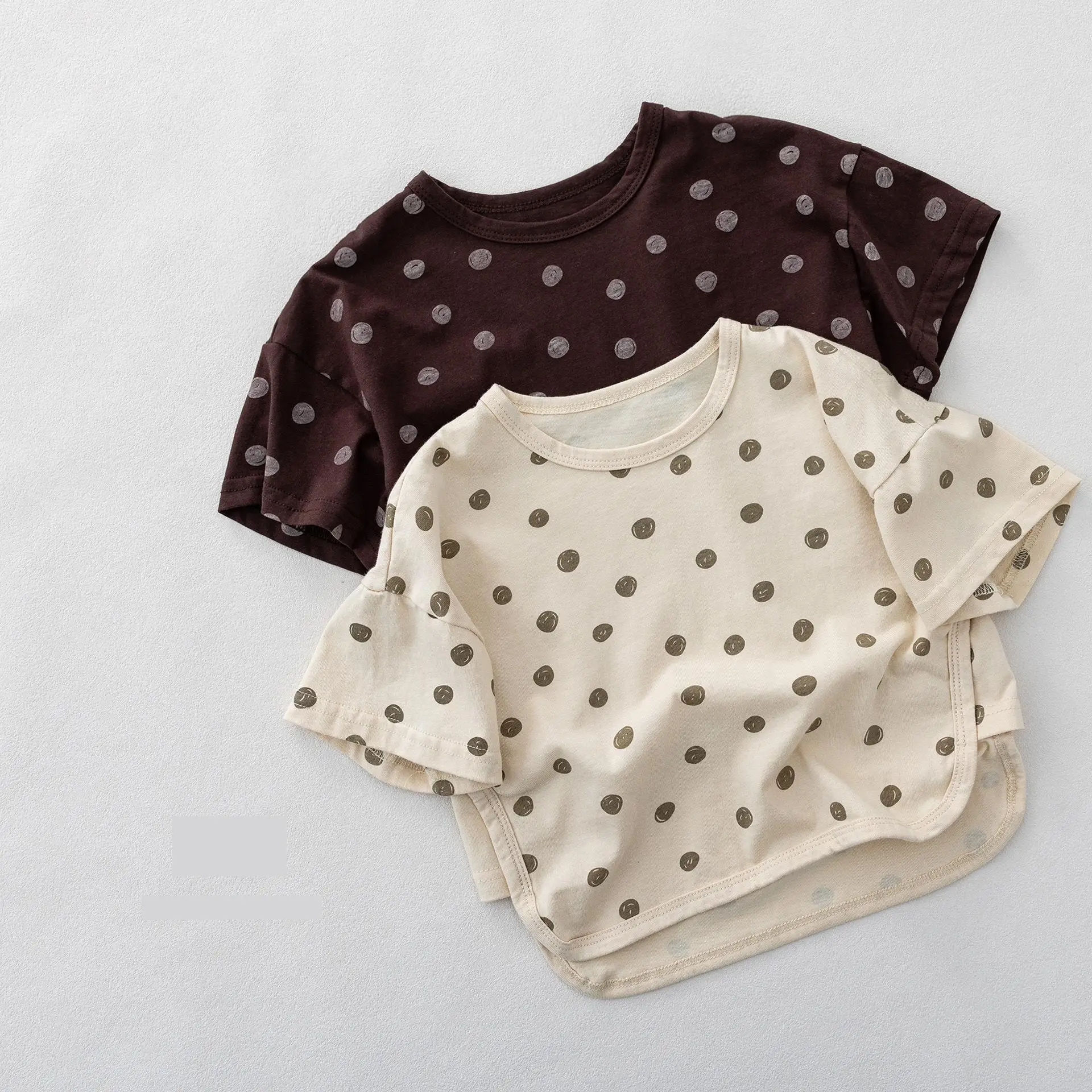 

2026 Summer New Children Short Sleeve T Shirts Girls Loose Polka Dot Tee Boys O-neck T Shirts Kids Cotton Tops Toddler Clothes