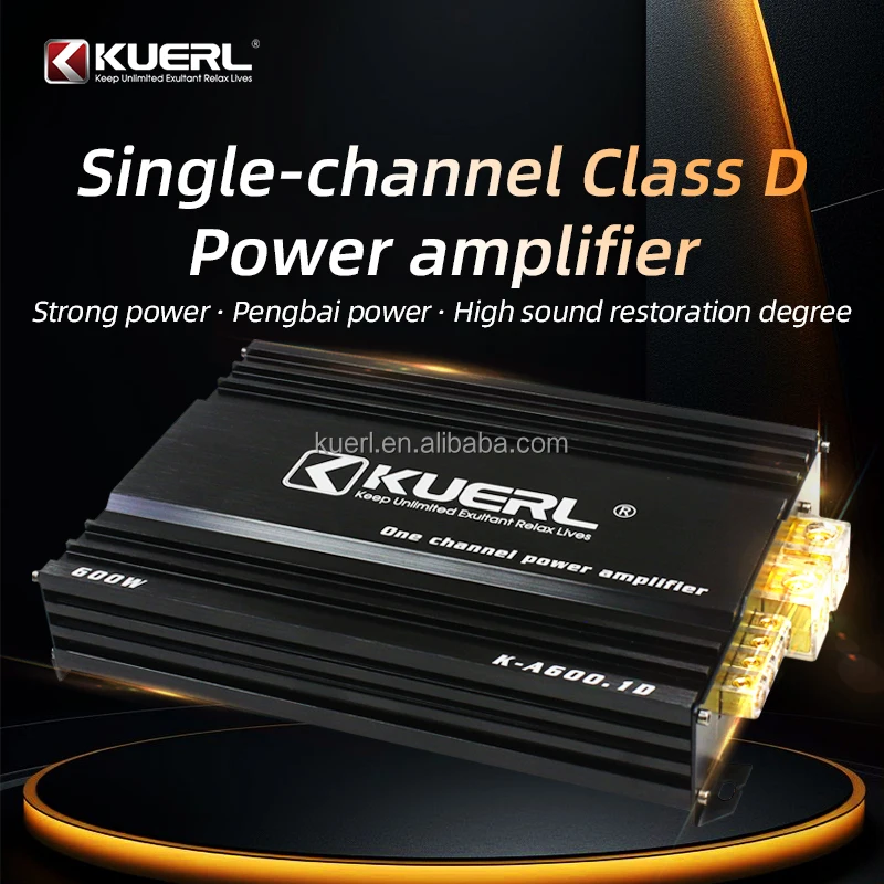 Kuerl 12V Mini Speaker Amplifier RMS Power 600W*1CH@ 1Ω/360W*1CH@ 2Ω/240W*1CH@ 4Ω 1 Channel Class D Mono Car Audio Enhancer