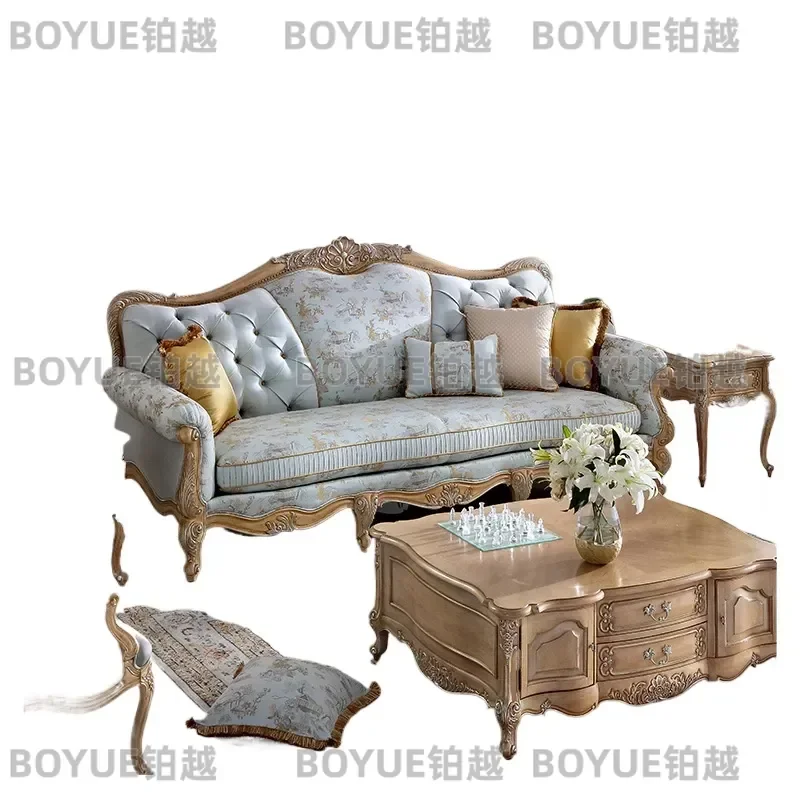 French Style Chanson Fabric Sofa Large Living Room Couch for Villa Apartment Four Seater Comfortable Home Furniture