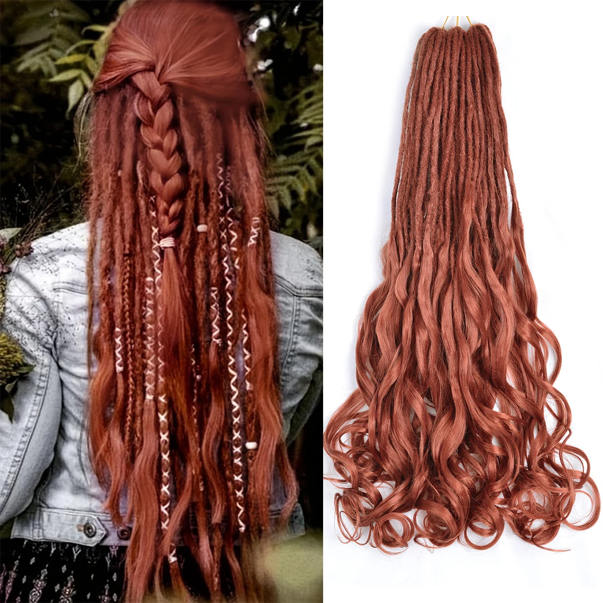 Sintético Double Ended Dreadlock Extensões para Mulheres, Handmade Crochet End, Francês Encaracolado Trança Cabelo, 26"