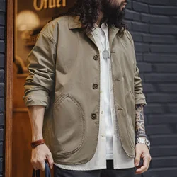 Maden French Vintage Work Jacket Men's Coffee Notch Lapel Casual Single Breasted Coat Slant Pockets Outwear for Spring and Fall