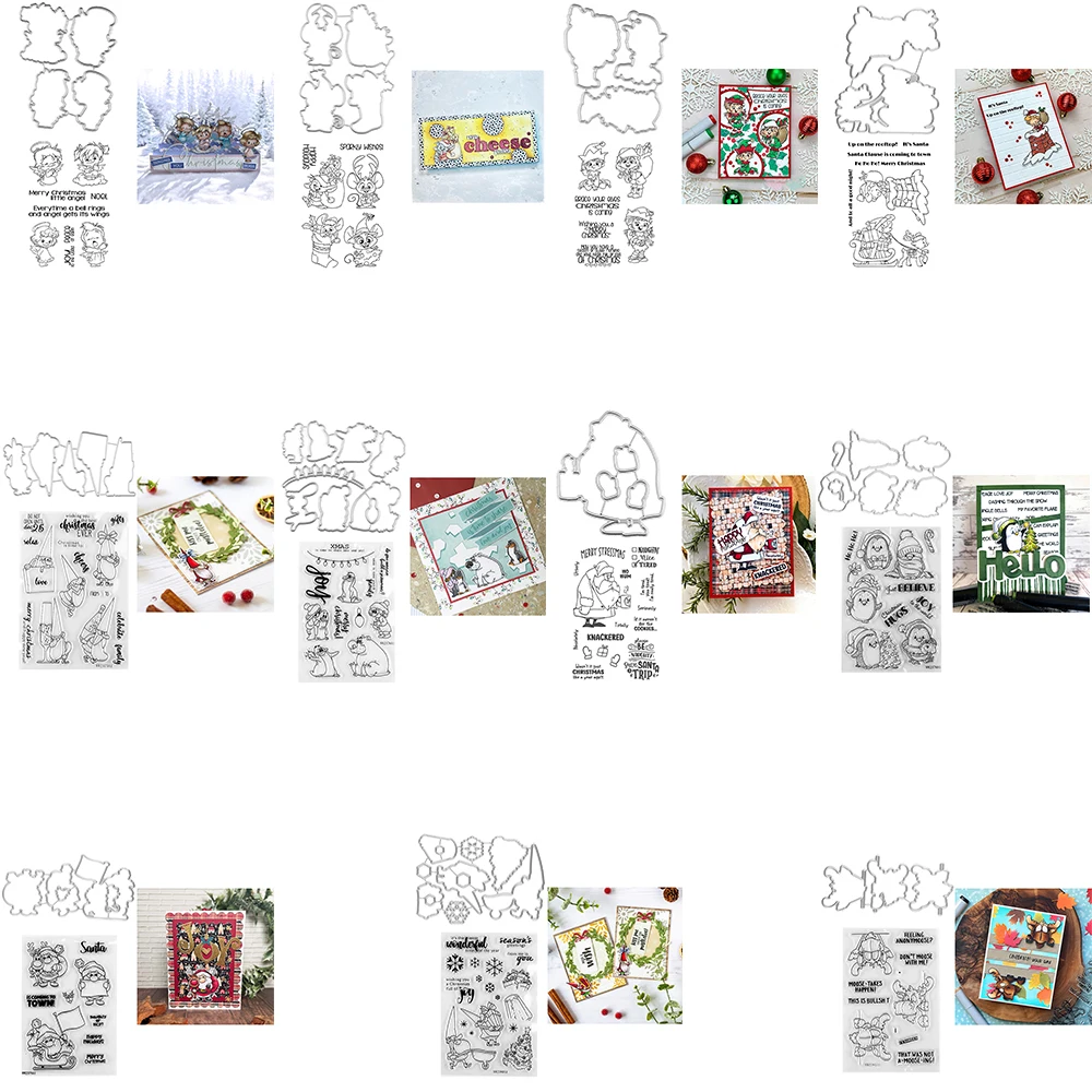 Weihnachtswichtel, Gnom, Weihnachtsmann Metall-Stanzformen, MERRY STRESSMAS Wortspiele, Klare Stempel für DIY-Dekoration, Basteln, Schablonenherstellung
