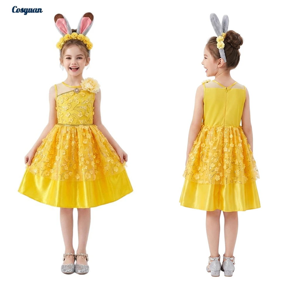 

Cartoon Princess Cosplay Belle Dresses Hairband Clothing Party Disguise Roleplay Girls Halloween Costume Carnival Outfits Suits