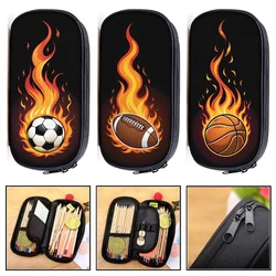 Soccerly / Footbally Cosmetic Bags Creative Fire Basketball Sport Pencil Box Boys School Zipper Bag Children Stationary Bags