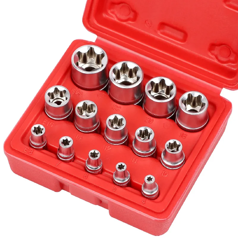 

14-Piece E-TORX Socket Set - Premium Female Torx Socket Set, Ultimate Torque Star Sockets, External Torx Sockets